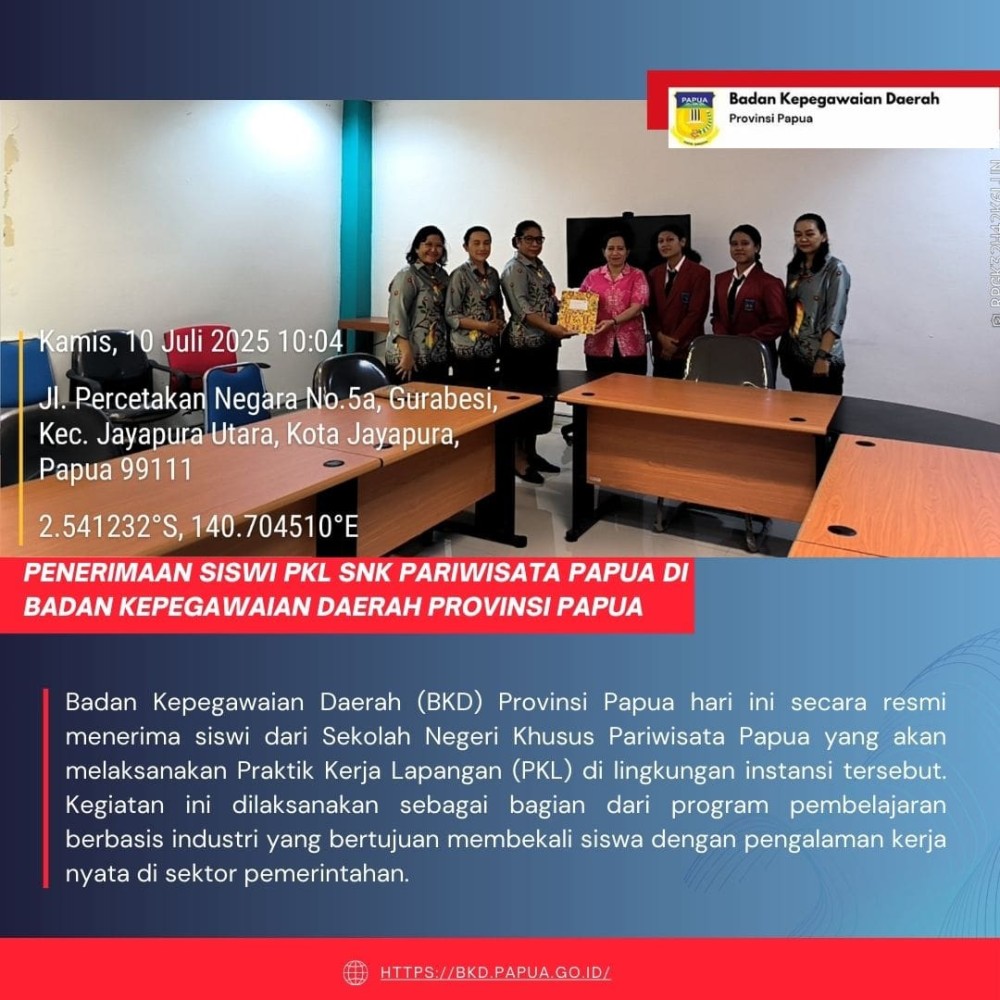 Penerimaan Siswi PKL SNK Pariwisata Papua di Badan Kepegawaian Daerah Provinsi Papua